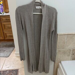Ribbed Open Front Long Cardigan - Taupe
